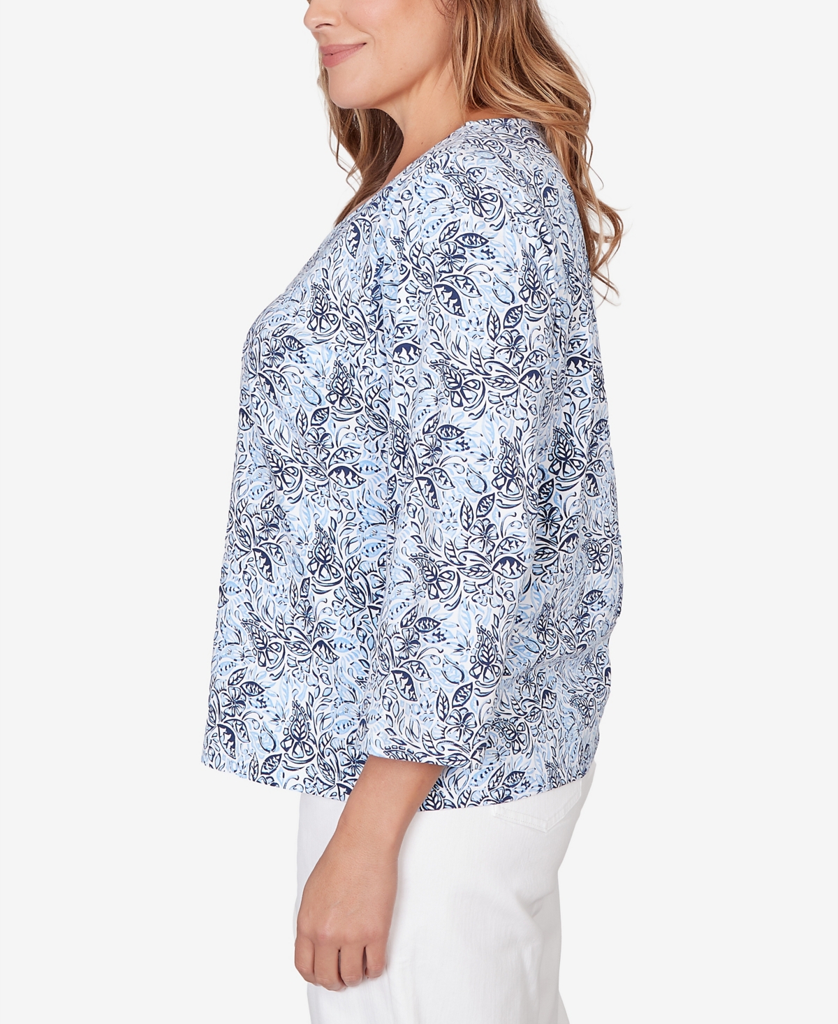 Hearts Of Palm Plus Size Printed Stretch Jersey V-Neck Top