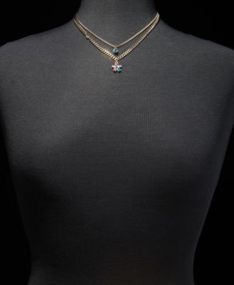 Multicolor Crystal Flower Layered Pendant Necklace, 16" + 3" extender 