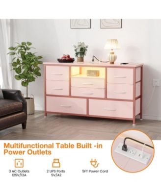 Modern 8-Drawer Dresser TV Stand with RGB LED Lighting, Power Outlet & USB Ports – Fits 55" TVs, Versatile Storage