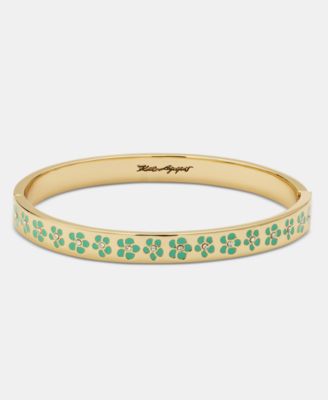 Gold-Tone Colored Flower Inlay Polished Bangle Bracelet