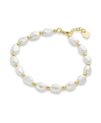 White Freshwater Baroque Pearl Bracelet & Teardrop Pearl Huggie Earrings Jewelry Set Gold Plated