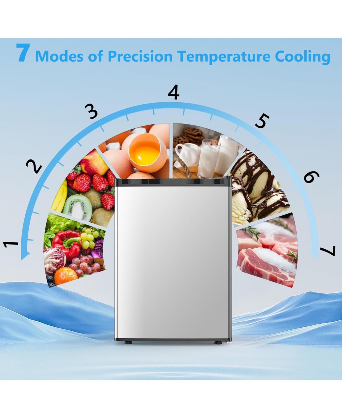Cowsar 2.6 Cu. Ft Mini Fridge with Freezer, Single-Door Compact Refrigerator, 7 Settings Temperature Adjustable, 2 Removable Shelves