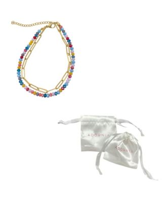 Multi Color Bead and Paper Clip Chain Double Bracelet