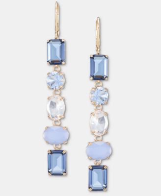 Gold-Tone Glass Stone Mixed Cut Linear Drop Earrings