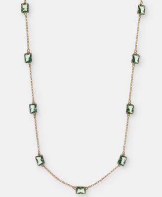 Gold-Tone Glass Stone Station Necklace. 16" + 3" extender