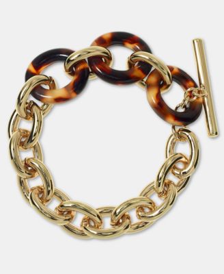 Gold-Tone Tortoise Look Chain Link Toggle Bracelet