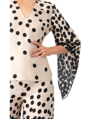 Women's Polka Dot V-Neck Blouse with Wide Sleeves