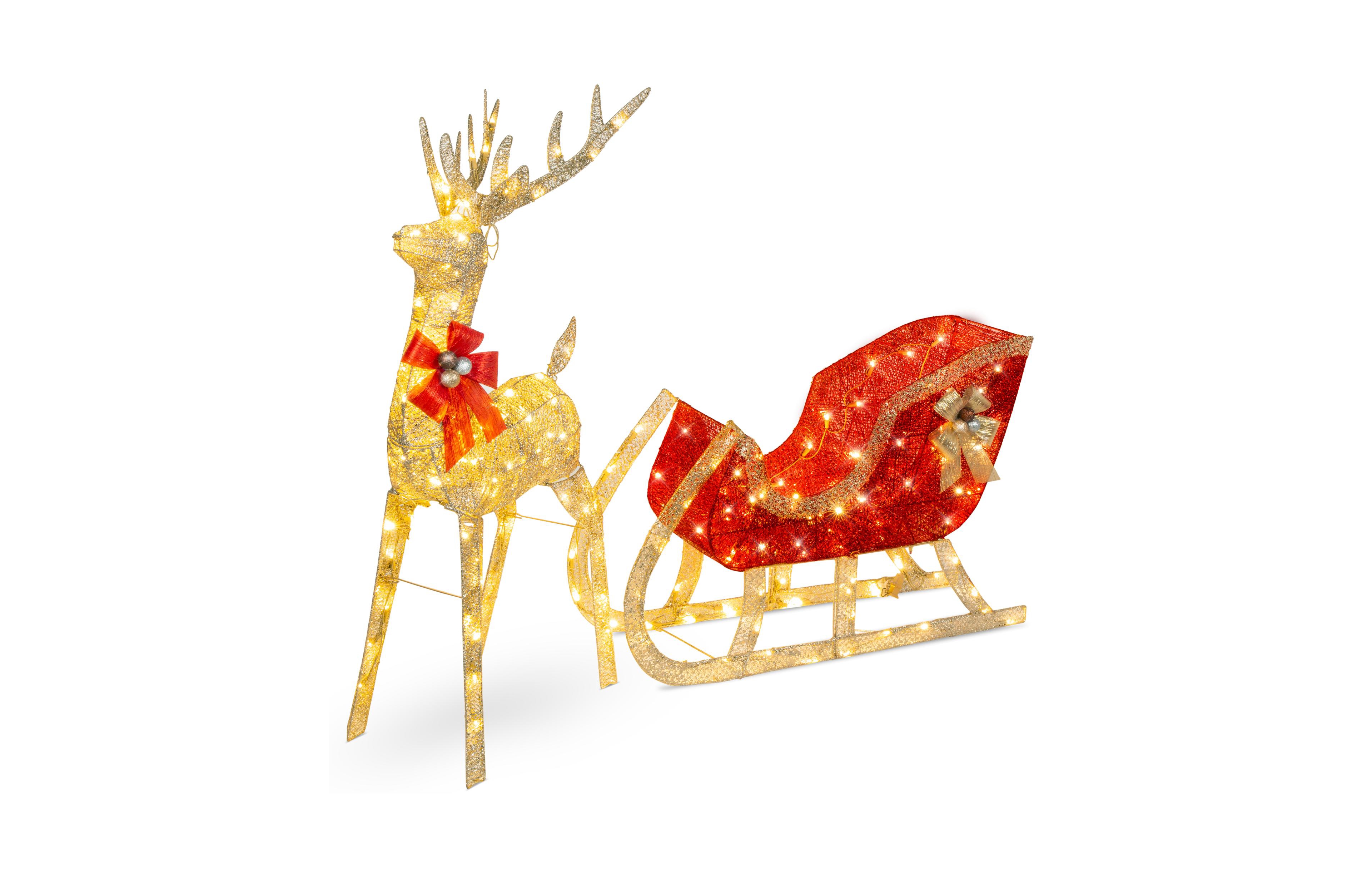 Best Choice Products Lighted Christmas 4ft Reindeer & Sleigh Outdoor Yard Decoration Set w/ 205 Led Lights, Stakes