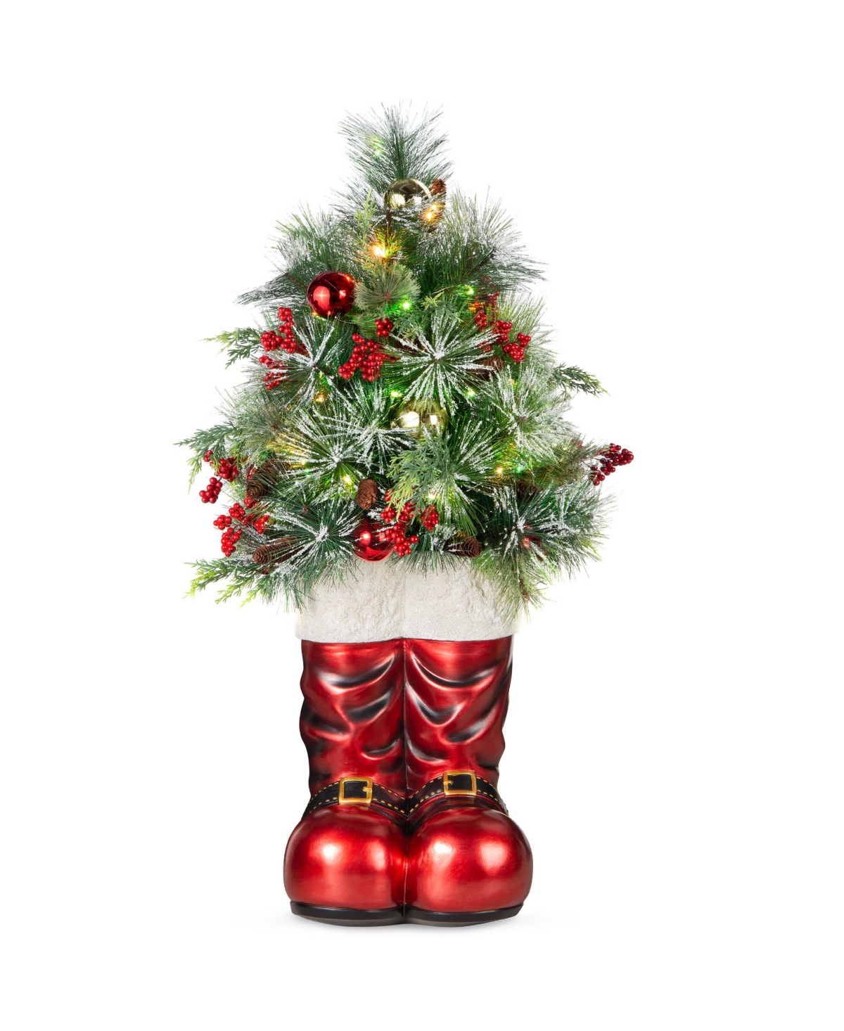 Best Choice Products 40in Santa Boots Decoration w/ Pre-Decorated Christmas Greenery, Battery-Operated Lights