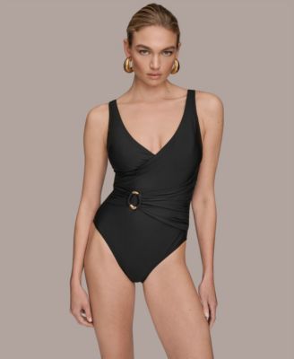 Donna Karan Women's Belted Wrap Front Swimsuit