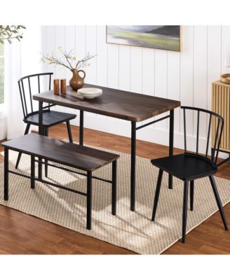 4-Piece Dining Kitchen Table Set w/ 2 Spindle-Back Chairs, Bench