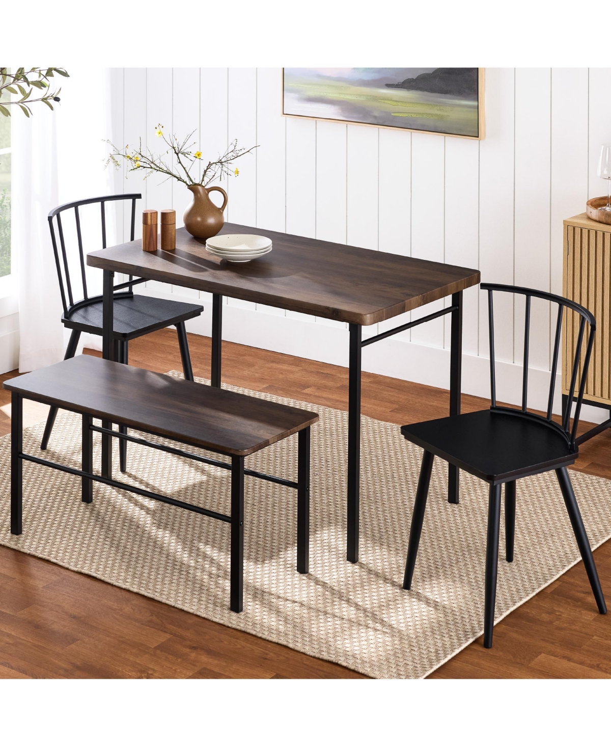 Best Choice Products 4-Piece Dining Kitchen Table Set w/ 2 Spindle-Back Chairs, Bench