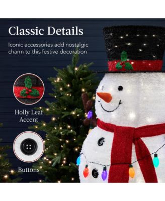 Lighted Pop-Up Snowman, Outdoor Christmas Holiday Decoration w/ LED Lights, Hat, Scarf
