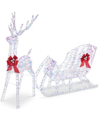Lighted Christmas 4ft Reindeer & Sleigh Outdoor Yard Decoration Set w/ 205 LED Lights, Stakes