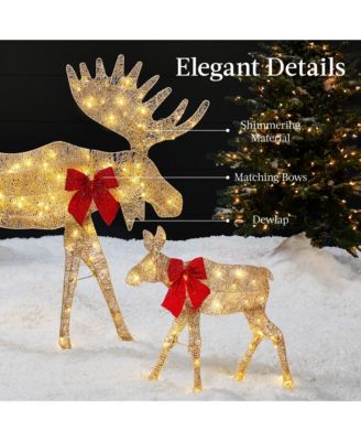 4ft 2-Piece Lighted 2D Christmas Moose Set Outdoor Decor w/ 125 LED Lights, Stakes