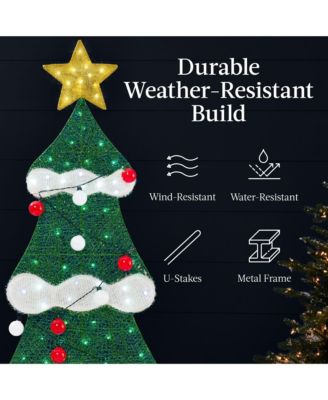 6ft Lighted 2D Christmas Tree Outdoor Decor w/ 170 LED Lights, Gift Boxes, Storage Bag