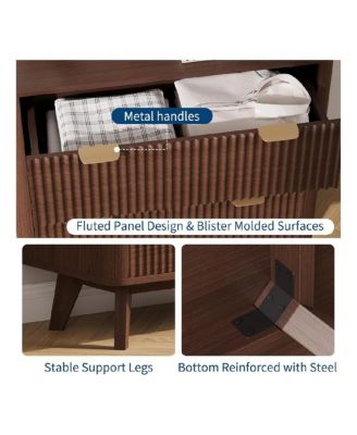 32" Width Modern Nightstands, Fluted Nightstand with Faux Marble Top, 3 Drawer Bedside Table, Large Nightstand for Bedroom