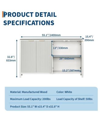 55" Fluted Sideboard Buffet Cabinet, Large Coffee Bar with Adjustable Shelves, Modern Storage Console Cabinet for Living Room.