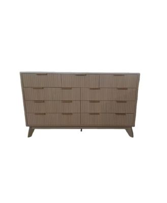 54" Wide 9 Drawer Dresser,Wooden Chest of Drawers with Fluted Wave Pattern, Metal Handles, Modern TV Stand Dresser with Curved Profile
