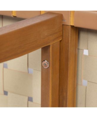 Stylish Acacia Wood Bedroom Bench with Woven PU Leather Seat