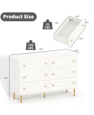 6 Drawers Dresser for Bedroom,47.2" Wide Wood Rustic Chest of Drawers with Bar Handles,Vintage Design,Storage Dressers