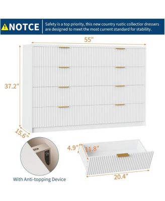 8 Drawer Fluted Dresser for Bedroom, 55" Wide Modern Chest of Drawers with Metal Handle, Fluted Wood TV Stand, Modern Large Dresser