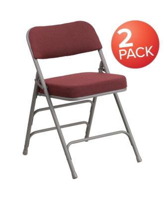 2 Pack Premium Curved Triple Braced & Hinged Fabric Upholstered Metal Folding Chair