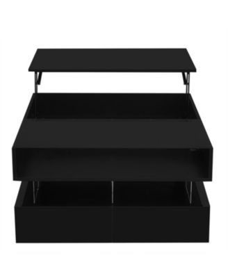 Lift-Top Coffee Table w/ Drawers Glass Top & LED