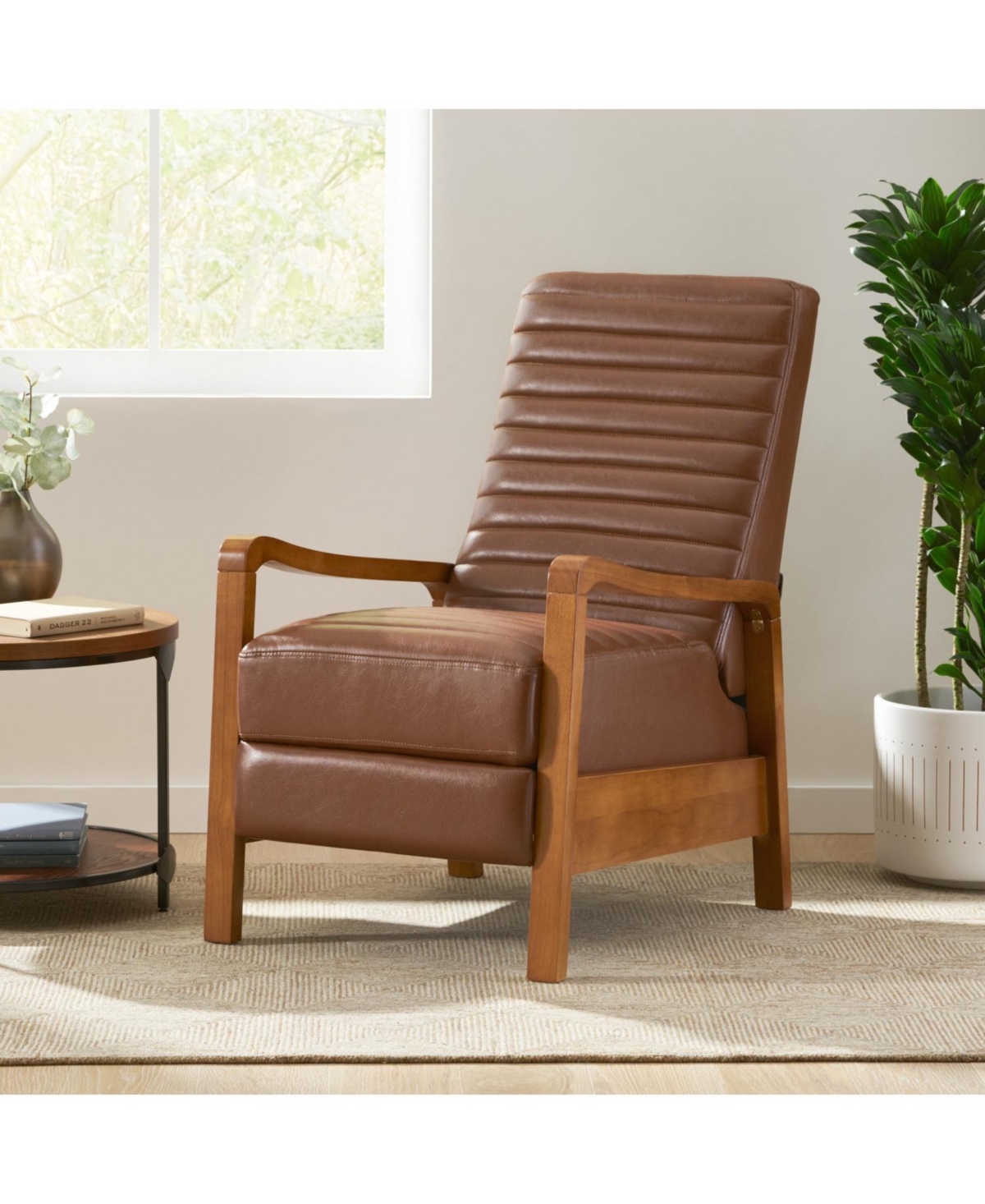 Streamdale Furniture Streamdale Faux Leather Wood Hand Manual Club Recliner