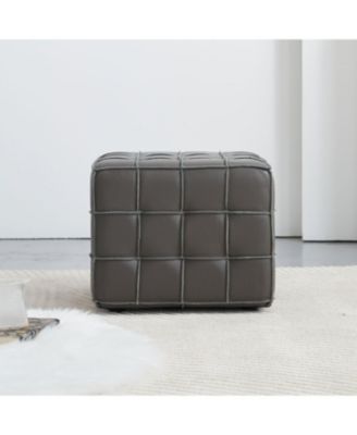 Streamdale Genuine Leather Tufted Ottoman, Footstool for Living Room & Bedroom, Grey