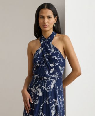 Women's Floral Belted Georgette Halter Maxi Dress