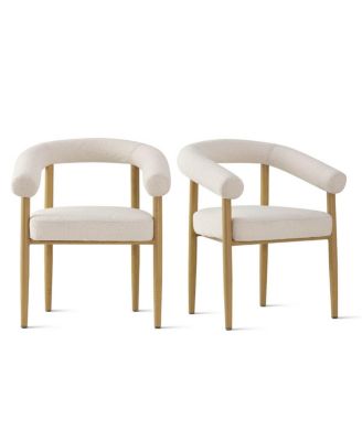 3-Piece Round Dining Table Set for 2 with Boucle Armchairs, Modern Wood Finish Table and Upholstered Chairs for Small Spaces