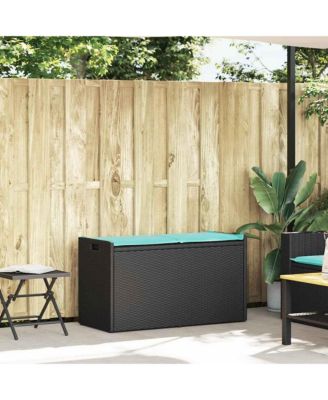 Patio Storage Bench with Cushion Black 39.4" Poly Rattan