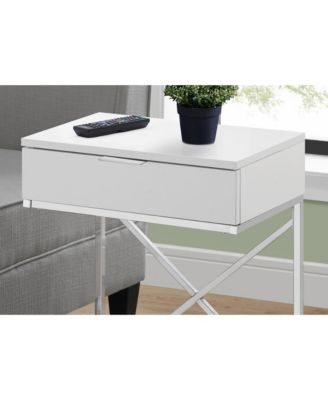 Accent Table, Side, End, Nightstand, Lamp, Storage Drawer, Living Room, Bedroom, Glossy White Laminate, Chrome Metal, Contemporary, Modern