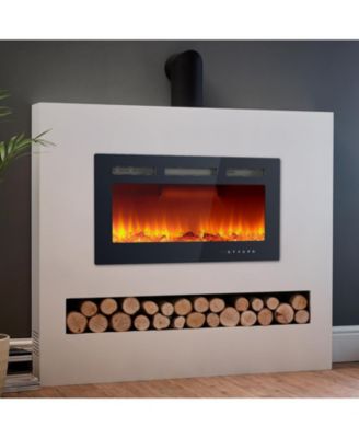 30" Wall Mounted Electric Fireplace Heater, 12 Flame Colors, Timer, Touch Screen, 750/1500W for Living Room