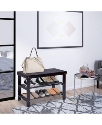 3-Tier Bamboo Shoe Rack Bench for Entryway