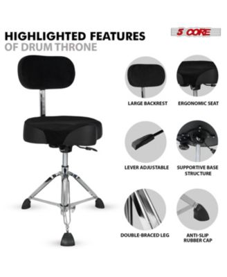 Drum Throne w Backrest 4" Padded Stool Airlift 25" Adjustable Drummer Stool 441Lb Capacity