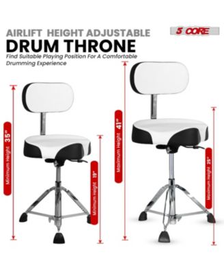 Drum Throne w Backrest 4" Padded Stool Airlift 25" Adjustable Drummer Stool 441Lb Capacity