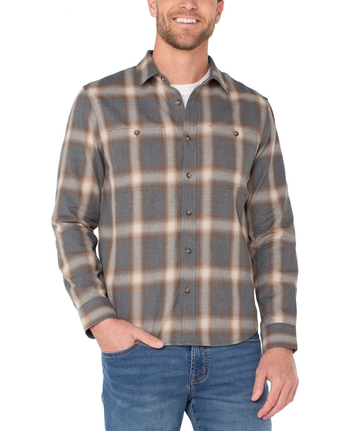 Liverpool Los Angeles Men's Long-Sleeve Double Pocket Button-Up Shirt