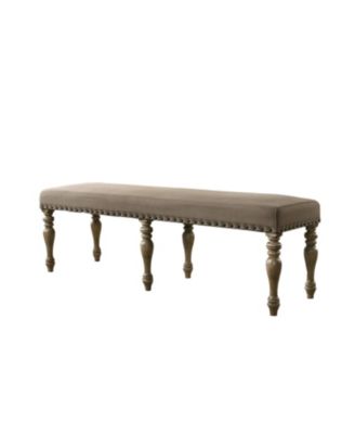 Streamdale Microfiber Upholstered Bench with Nail Head Trim in Driftwood Finish