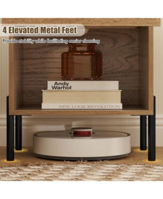1PC Nightstand with Charging Station Drawer Compartment Modern Side End Table