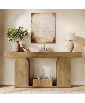 Farmhouse Wood Console Table, 70.9-Inch Entryway Accent Table with U-Shaped Base, 2-Tier Extra Long Sofa