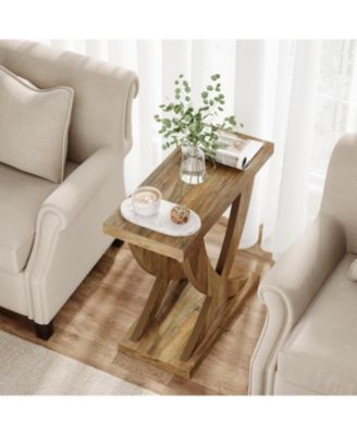 Wood End Side Table for Living Room, Night Stand for Bedroom with Cross Fishtail Support, Easy Assembly