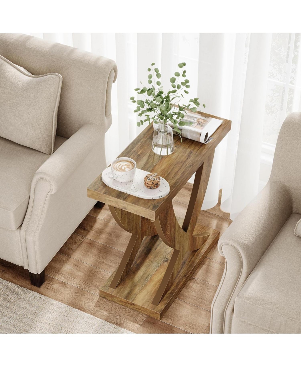 Tribesigns Wood End Side Table for Living Room, Night Stand for Bedroom with Cross Fishtail Support, Easy Assembly