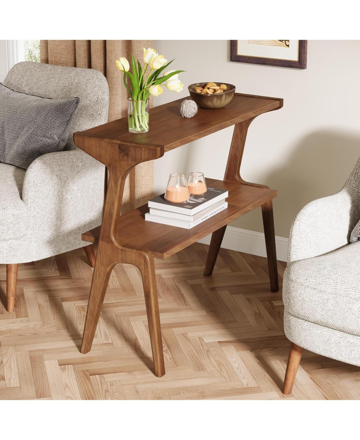 Tribesigns Solid Wood Side Table, 2-Tier Farmhouse Couch Side Table, Rustic Brown