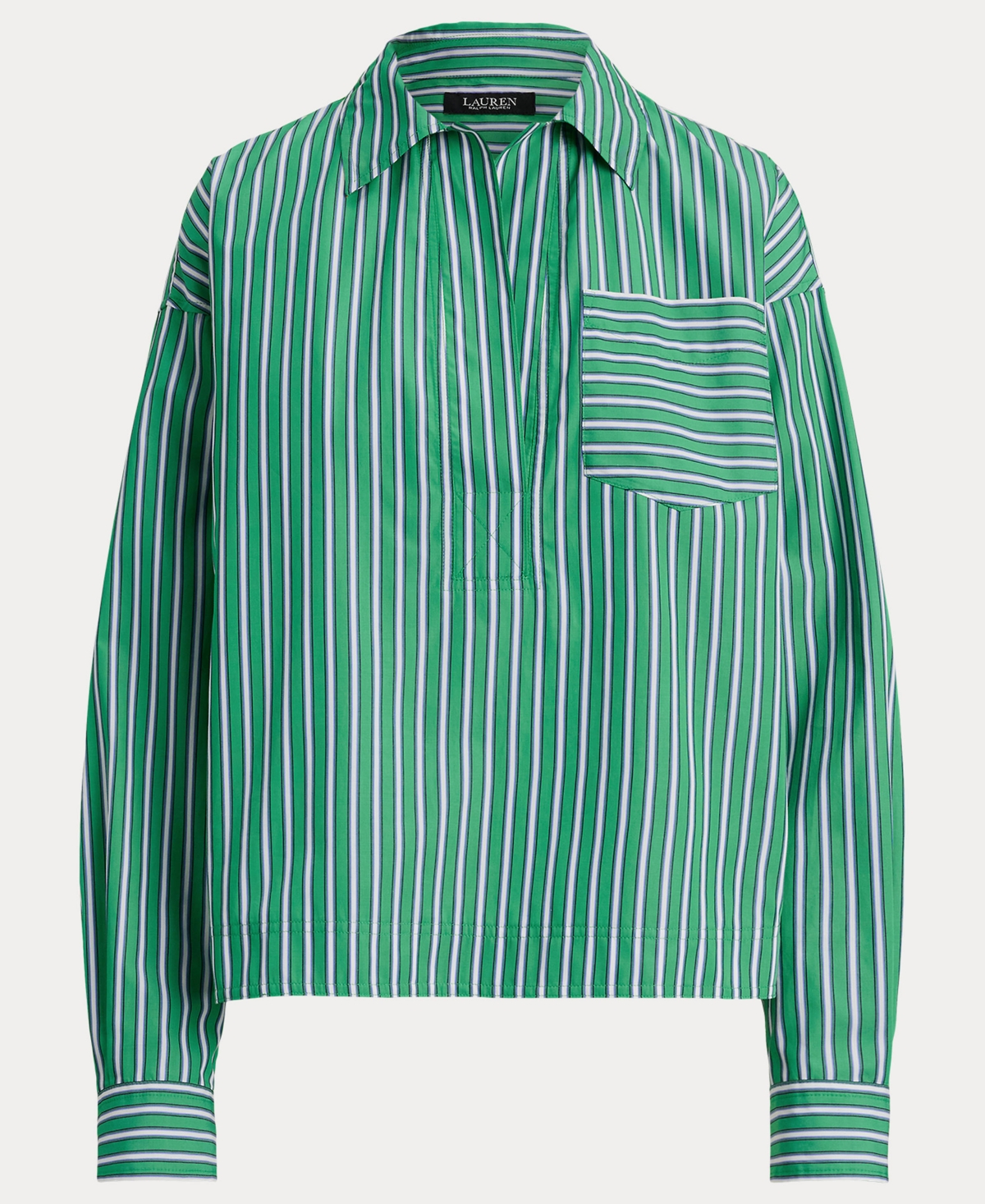Lauren Ralph Women's Striped Cropped Long-Sleeve Shirt