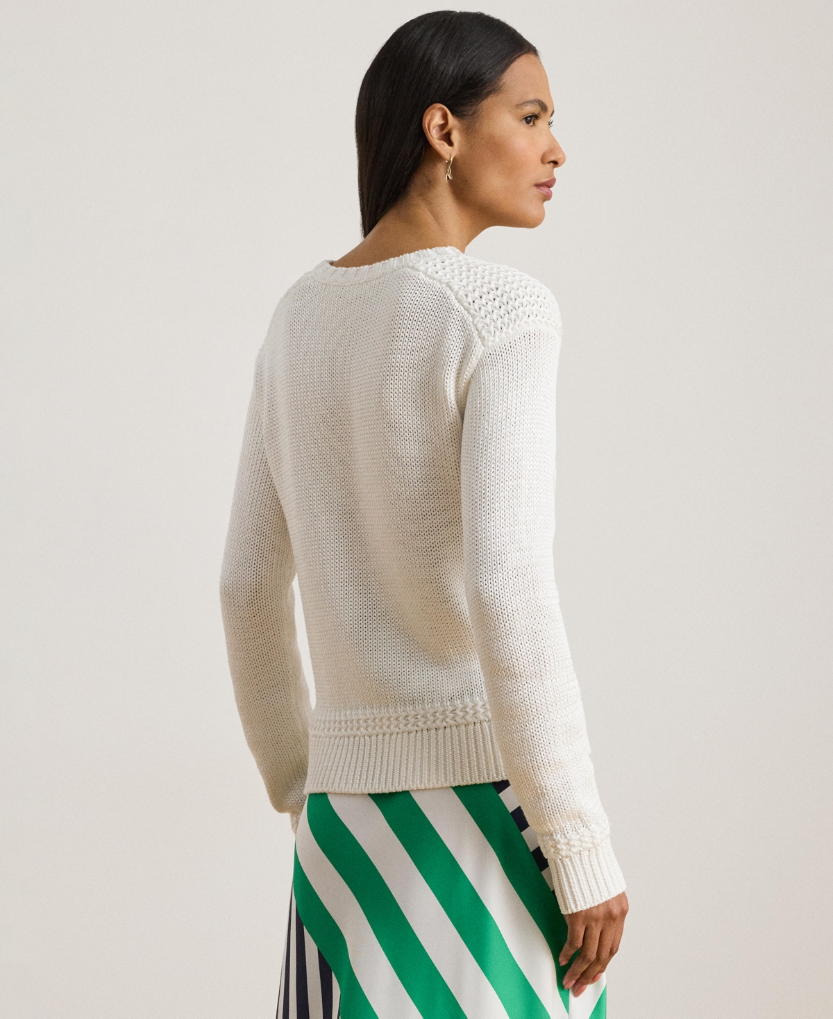 Lauren Ralph Women's Crewneck Stitch Detailing Sweater