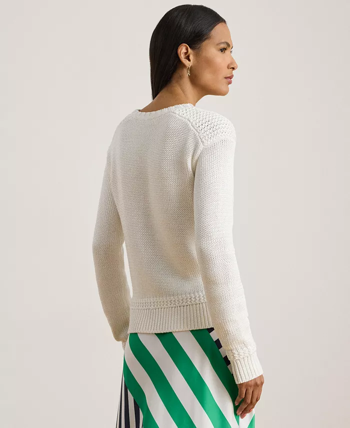 Women's Crew Neck Stitch Detailing Sweater - thumbnail 9