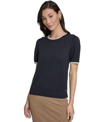 Women's Short-Sleeve Tipped Sweater