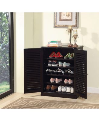 Transitional Style Shoe Rack Solid Wood and Veneer with Round Knobs in Espresso Finish